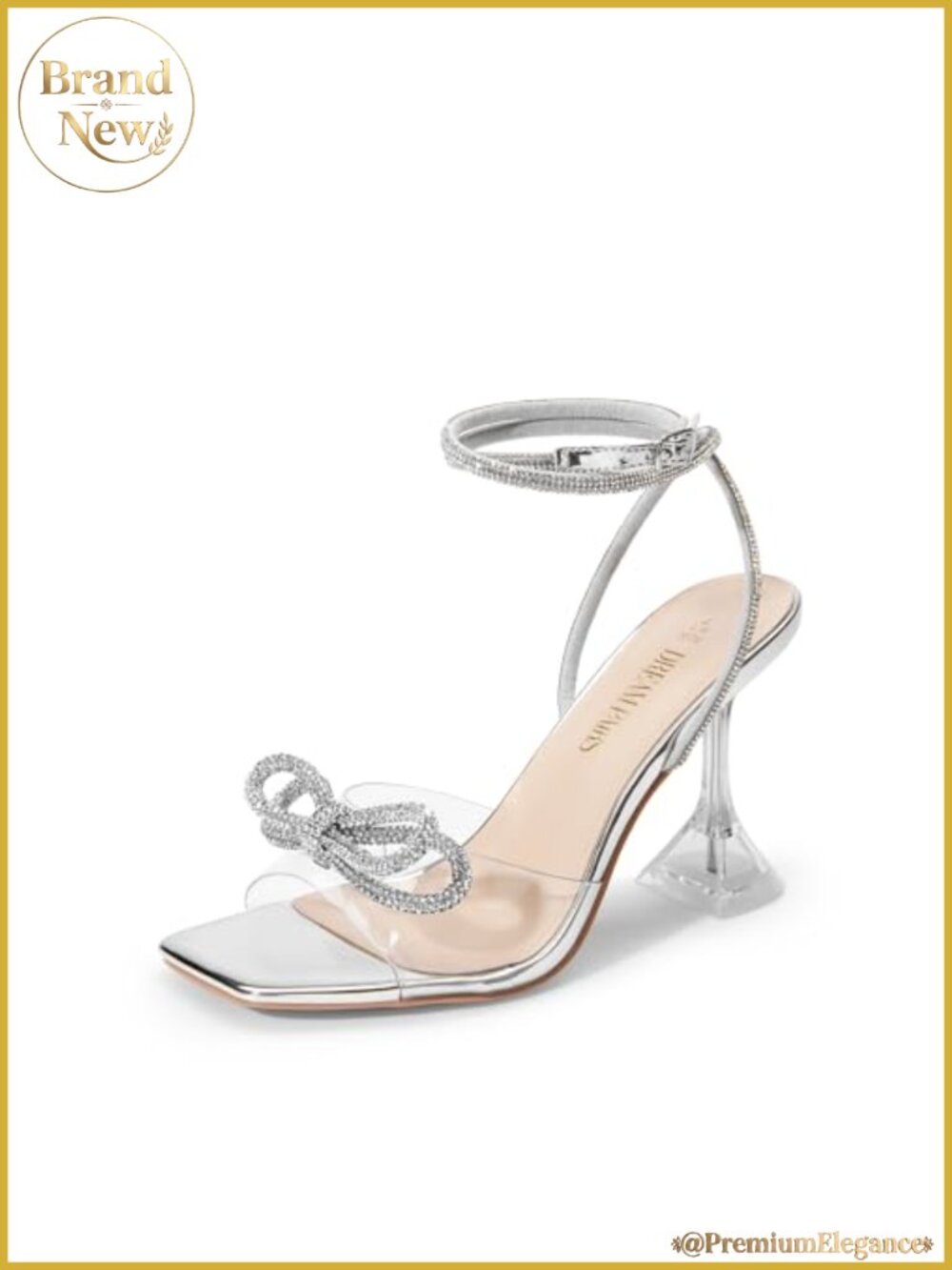 Girls Rhinestone Stiletto Heels Square Toe Strappy Sandals Wedding Party Shoes